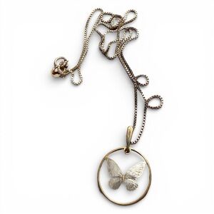 Vintage Two-Tone Butterfly Pendant Necklace